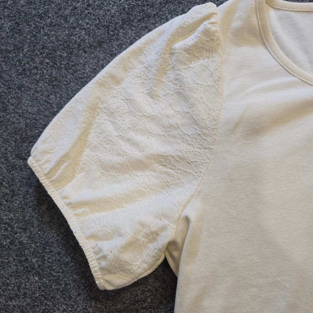 Madewell Top Womens Size XXL White Henley Puff Sleeves Round Neck Capsule Casual - Picture 4 of 9